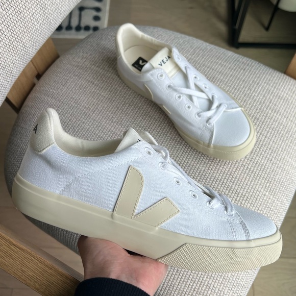 Free People + Veja Campo Canvas Sneakers in White / Pierre - Picture 3 of 7